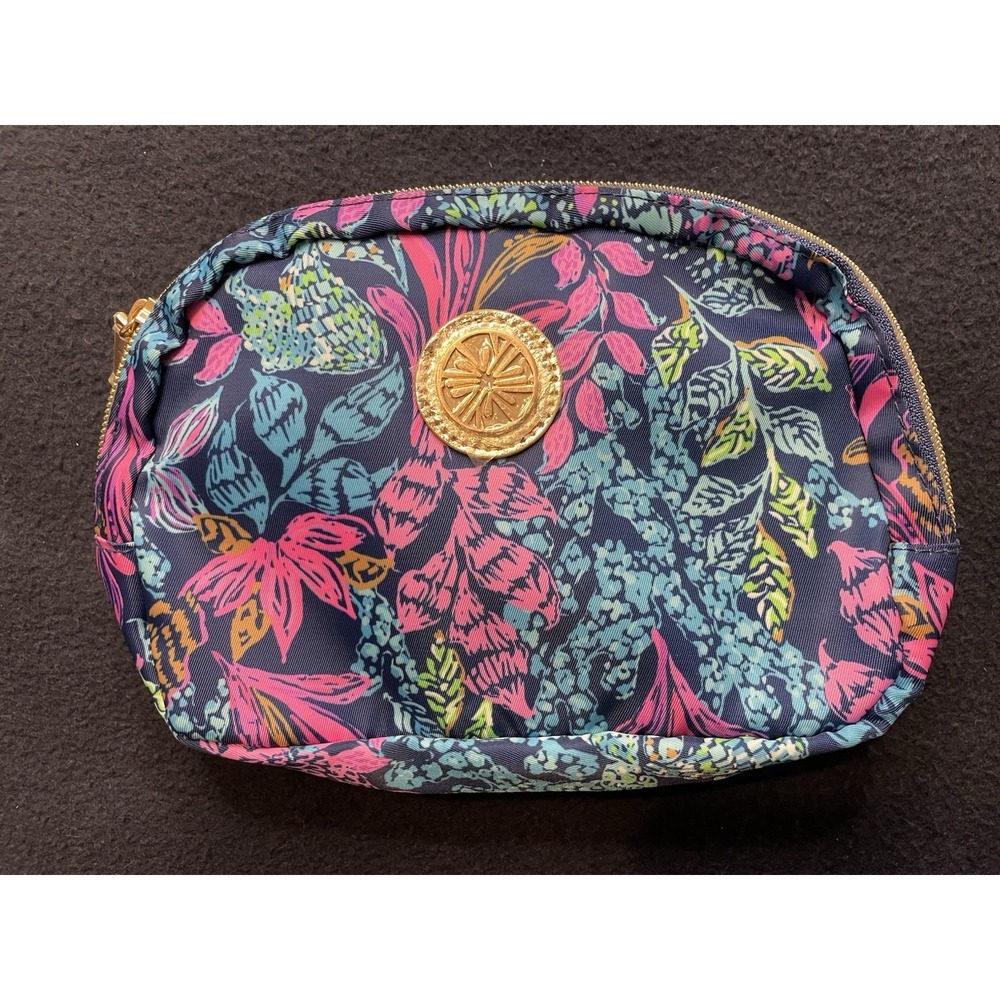 New Lilly Pulitzer Pink Navy Floral JEANIE BELT BAG Cross Body Waist Pack Purse